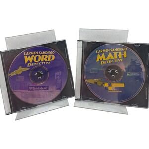Carmen Sandiego Word Detective and Math Detective Broderbund CD ROM Lot Of 2